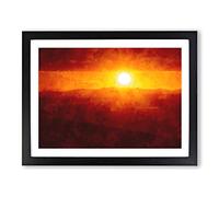 Sunset Over The Hills Painting Modern Art Framed Print | A4 Black Framed Wall Art | Ready to Hang | Modern Landscape Picture | Living Room Bedroom Lounge Office