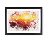 Sunset Over The Hills Watercolour Framed Print | A2 Black Framed Wall Art | Ready to Hang | Modern Landscape Picture | Living Room Bedroom Lounge Office