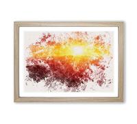 Sunset Over The Hills Watercolour Framed Print | A2 Oak Framed Wall Art | Ready to Hang | Modern Landscape Picture | Living Room Bedroom Lounge Office