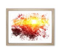 Sunset Over The Hills Watercolour Modern Framed Print | A2 Oak Framed Wall Art | Ready to Hang | Modern Landscape Picture | Living Room Bedroom Lounge Office