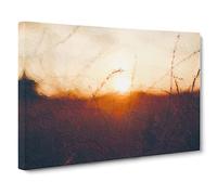 Sunset Over The Meadow Canvas Print | Gallery Wrapped 30mm Frame Wall Art | 24x16 inches | Ready to Hang | Modern Landscape Picture | Living Room Bedroom Lounge Office