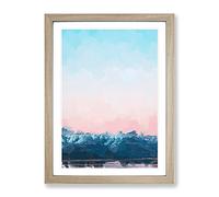 Sunset Over The Mountains In Abstract Modern Framed Print | A3 Oak Framed Wall Art | Ready to Hang | Abstract Landscape Picture | Living Room Bedroom Lounge Office