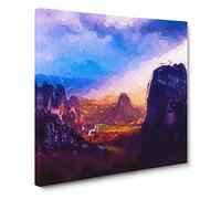 Sunset Over the Mountains in Greece Canvas Print | Gallery Wrapped 30mm Frame Wall Art | 20x20 inches | Ready to Hang | Modern Landscape Picture | Living Room Bedroom Lounge Office
