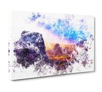 Sunset Over The Mountains In Greece Watercolour Canvas Print | Gallery Wrapped 30mm Frame Wall Art | 24x16 inches | Ready to Hang | Modern Landscape Picture | Living Room Bedroom Lounge Office
