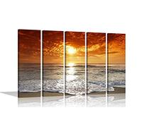 Sunset Over the Ocean Canvas Pictures 5 Panel Framed Prints Modern Wall Art Pictures Hanging Artwork Seascape Hanging Photos 86x30cm x 5 (34x12"x5)