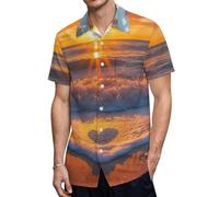 Sunset over The Ocean Love Men's Button Down Shirt Casual Short Sleeve Shirts Beach Summer Shirt with Pocket