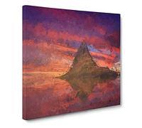 Sunset Over the Rock Canvas Print | Gallery Wrapped 30mm Frame Wall Art | 14x14 inches | Ready to Hang | Abstract Landscape Picture | Living Room Bedroom Lounge Office