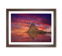 Sunset Over The Rock In Abstract Modern Art Framed Print | A2 Walnut Framed Wall Art | Ready to Hang | Abstract Landscape Picture | Living Room Bedroom Lounge Office