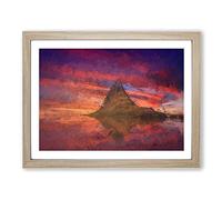 Sunset Over The Rock In Abstract Modern Art Framed Print | A3 Oak Framed Wall Art | Ready to Hang | Abstract Landscape Picture | Living Room Bedroom Lounge Office