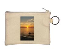 Sunset Over The sea Man in Boat Art Key Chain Coin Purse Beige