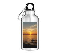 Sunset over the sea man in boat art Tourist Water Bottle Silver