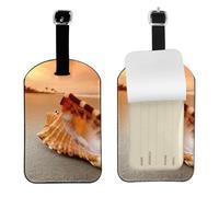 Sunset Over The Sea The Shell Conch,Luggage Tags Pu Leather Name Tag Travel Suitcase Identifier ID Tags Durable Baggage Label 2 pcs