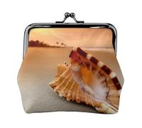 Sunset Over The Sea The Shell Conch, PU Leather Coin Purse, Small Wallets, Change Pouch with Kiss Lock Clasp Buckle, Change Purse