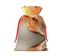 Sunset Over The Sea With The Shell Conch Christmas Canvas Gift Bag With Drawstring,Reusable Personalizedgift Bag