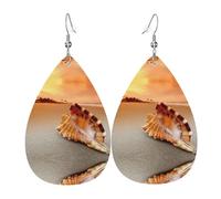 Sunset Over The Sea With The Shell Conch Earrings For Women Leather Dangle Lightweight Teardrop Earrings Jewelry For Women