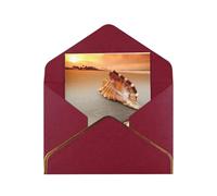 Sunset Over The Sea With The Shell Conch Elegant Pearlized Gold-Edged Greeting Card-Blank Interior,Single-Sided Print, All-Occasion Foldable Note Card With Envelope