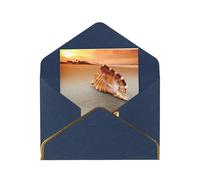 Sunset Over The Sea With The Shell Conch Elegant Pearlized Gold-Edged Greeting Card-Blank Interior,Single-Sided Print, All-Occasion Foldable Note Card With Envelope
