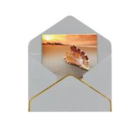 Sunset Over The Sea With The Shell Conch Elegant Pearlized Gold-Edged Greeting Card-Blank Interior,Single-Sided Print, All-Occasion Foldable Note Card With Envelope