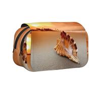 Sunset Over The Sea with The Shell Conch Flip-Top Double-Layer Pencil Case,Large Capacity (Holds 50 Pens/Pencis),Full-Print Durable Polyester School Office Supplies