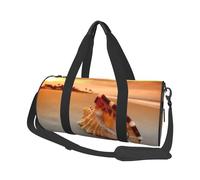 Sunset Over The Sea with The Shell Conch Large Round Travel Duffle Bag, Full-Print Canvas Weekender with Padded Lining, Multiple Pockets,Detachable Shoulder Strap and Soft Leather Handles