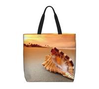 Sunset Over The Sea With The Shell Conch Multiprint Durable Water-Resistant Polyester Tote Shoulder Bag-Lightweight Casual Daypack For Shopping,School, Office Daily Use