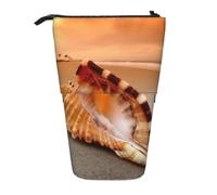 Sunset Over The Sea with The Shell Conch Standing Telescopic Pencil Bag Oxford Cloth Bag Portable for Boys Girls Teens Students Office