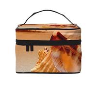 Sunset Over The Sea with The Shell Conch Travel Makeup Bag - Elegant and Spacious Cosmetic Organizer for On-The-Go