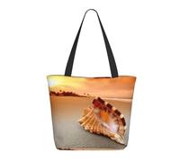 Sunset Over The Sea With The Shell Conch Women'S Large Shopping Tote Bag, Lightweight Durable Polyester Tote With All-Over Print,Foam Padded For Protection