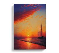 Sunset Over The Ships No.1 Canvas Print | Gallery Wrapped 30mm Frame Wall Art | 30x20 inches | Ready to Hang | Modern Landscape Picture | Living Room Bedroom Lounge Office