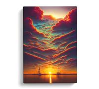 Sunset Over The Ships No.2 Canvas Print | Gallery Wrapped 30mm Frame Wall Art | 30x20 inches | Ready to Hang | Modern Landscape Picture | Living Room Bedroom Lounge Office