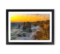 Sunset Over The Twelve Apostles Painting Framed Print | A2 Black Framed Wall Art | Ready to Hang | Modern Landscape Picture | Living Room Bedroom Lounge Office
