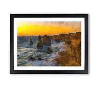 Sunset Over The Twelve Apostles Painting Modern Art Framed Print | A2 Black Framed Wall Art | Ready to Hang | Modern Landscape Picture | Living Room Bedroom Lounge Office