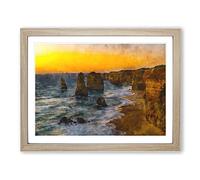 Sunset Over The Twelve Apostles Painting Modern Art Framed Print | A4 Oak Framed Wall Art | Ready to Hang | Modern Landscape Picture | Living Room Bedroom Lounge Office