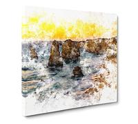 Sunset Over the Twelve Apostles Watercolour Canvas Print | Gallery Wrapped 30mm Frame Wall Art | 14x14 inches | Ready to Hang | Modern Landscape Picture | Living Room Bedroom Lounge Office