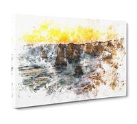 Sunset Over The Twelve Apostles Watercolour Canvas Print | Gallery Wrapped 30mm Frame Wall Art | 20x14 inches | Ready to Hang | Modern Landscape Picture | Living Room Bedroom Lounge Office