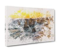 Sunset Over the Twelve Apostles Watercolour Canvas Print | Gallery Wrapped 30mm Frame Wall Art | 30x20 inches | Ready to Hang | Modern Landscape Picture | Living Room Bedroom Lounge Office