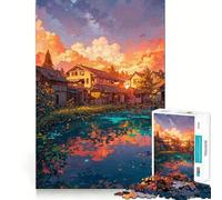 Sunset Over The Village Jigsaw Puzzles for Adults1000 Pieces Boost Memory Soothing Fun Premium Cut Thoughtful Gift (38x52cm)
