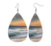 Sunset Over The Waves Leather Earrings, Women'S Accessories, Suitable For Everyday Wear, Commuting And Travel.