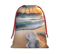 Sunset over the waves Printed Drawstring Flannel Bag, Holiday Wrapping Bag Birthday Bag