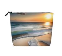 Sunset Over The Waves Single-Layer Linen-Look Makeup Pouch with Zipper Ensuring for Your Daily or Travel Needs