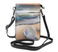Sunset over the waves Small Crossbody Phone Bag for Women PU Leather Flip Wallet with Card Slots Adjustable Strap