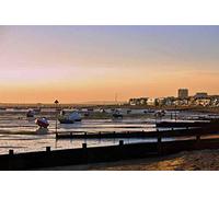 Sunset over Thorpe Bay beach photograph near Southend on Sea in Essex England United Kingdom landscape photo color picture fine art photographic print or poster photography gift present (18" x 12")
