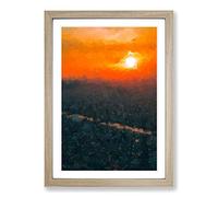 Sunset Over Tokyo in Abstract Framed Print | A2 Oak Framed Wall Art | Ready to Hang | Abstract Landscape Picture | Living Room Bedroom Lounge Office