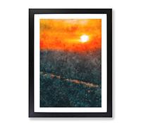 Sunset Over Tokyo Painting Modern Framed Print | A2 Black Framed Wall Art | Ready to Hang | Modern Landscape Picture | Living Room Bedroom Lounge Office