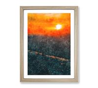 Sunset Over Tokyo Painting Modern Framed Print | A4 Oak Framed Wall Art | Ready to Hang | Modern Landscape Picture | Living Room Bedroom Lounge Office