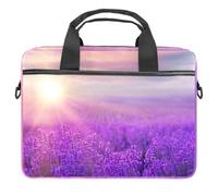 Sunset over Violet Lavender Field in Provence France Laptop Case Bag Sleeve Portable Crossbody Messenger Briefcase w/Strap Handle, 13 14 inch
