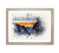 Sunset Over Yosemite In Abstract Modern Art Framed Print | A3 Oak Framed Wall Art | Ready to Hang | Abstract Landscape Picture | Living Room Bedroom Lounge Office
