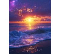 Sunset Paint by Numbers for Adults Beach Paint by Numbers Kits on Canvas with 3 Brush and Acrylic Paints, 5D DIY Color Painting Craft Kits for Adults UK with Frame for Home Wall Decor 20x28in F-515