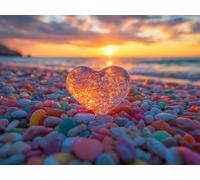 Sunset Paint by Numbers for Adults Heart Shape Painting by Numbers Canvas with Paint Brushes, DIY Acrylic Paints Kits Crafts for Adults Painting Number Children, Wall Home Decor Gifts 50x65cm H - 951