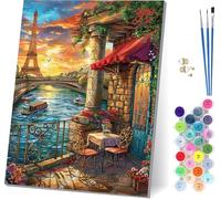 Sunset Paint by Numbers for Adults on Canvas, Painting by Numbers for Adults Eiffel Tower, DIY Crafts for Adults Oil Painting Art Kits, Hobbies for Adults Women, Room Decor Gifts 20x26in U-5983